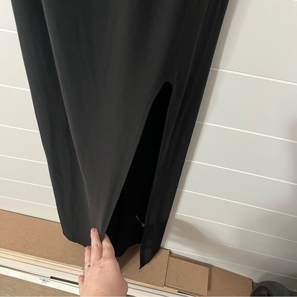 Jump Apparel Black Spaghetti Strap Maxi Cowl Neck High Slit Dress Size Large - Picture 5 of 8